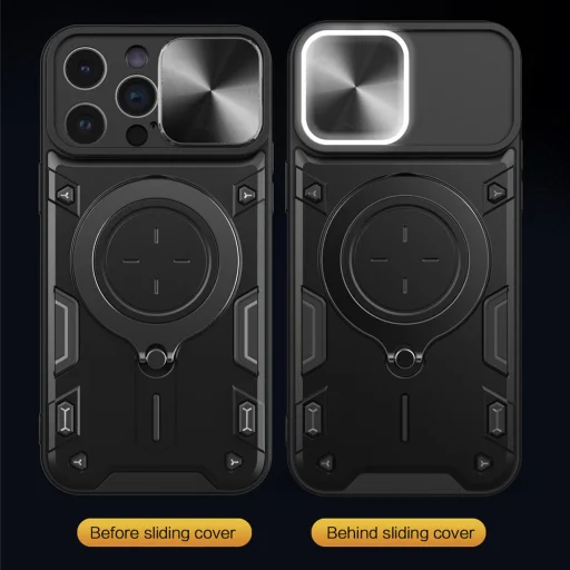 iPhone 15 Plus Ring Armor tok kameralencse védővel, kihajtható támasszal, sötétkék Alphajack - 7