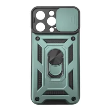 iPhone 15 Pro Ring Lens tok kameralencse védővel, kihajtható mágneses támasszal zöld Alphajack telefontok