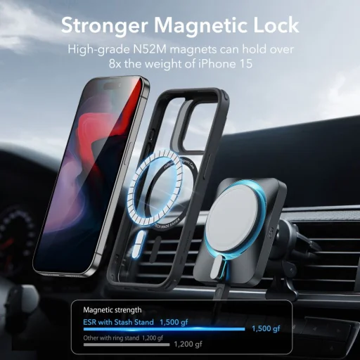  iPhone 15 Pro Átlátszó/Fekete ESR Classic Kickstand Halolock MagSafe kompatibilis tok - 2