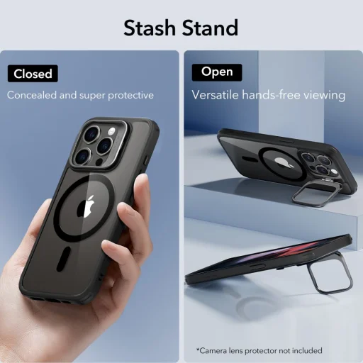  iPhone 15 Pro Átlátszó/Fekete ESR Classic Kickstand Halolock MagSafe kompatibilis tok - 10