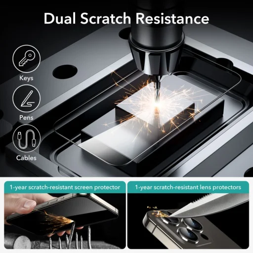  iPhone 15 Pro ESR 2 db átlátszó kijelzővédő üvegfólia - 5