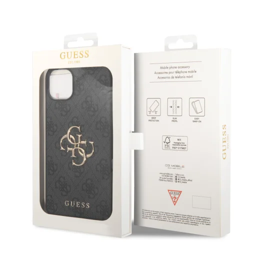 iPhone 15 Guess PU 4G Metal Logo tok szürke (GUHCP15S4GMGGR) - 6