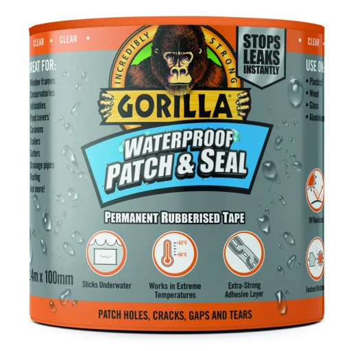 Gorilla Waterproof Patch & Seal Tape Clear átlátszó 2,4m x 100mm vízálló foltozó/tömítő ragasztószalag - 1