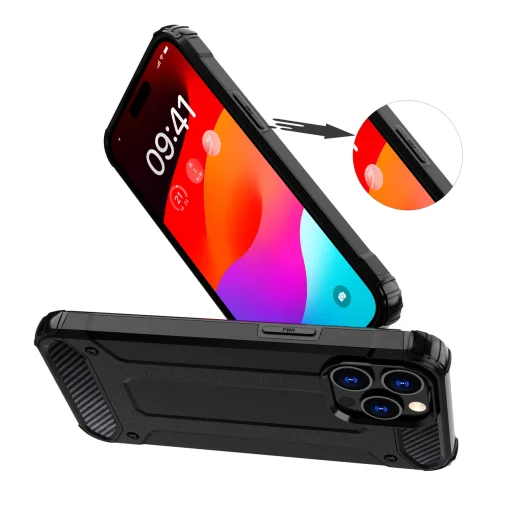 iPhone 15 Pro Hybrid Armor tok fekete telefontok - 7