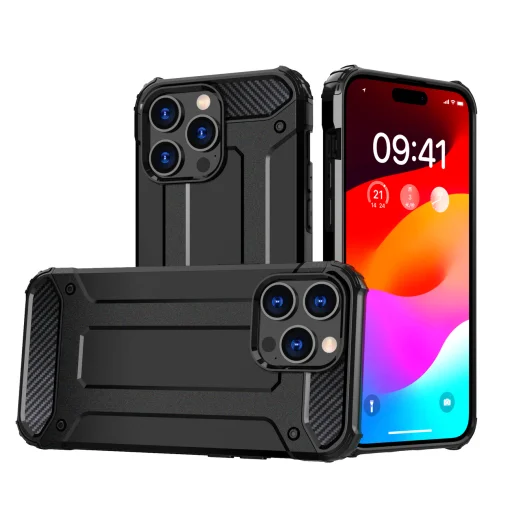 iPhone 15 Pro Hybrid Armor tok fekete telefontok - 1