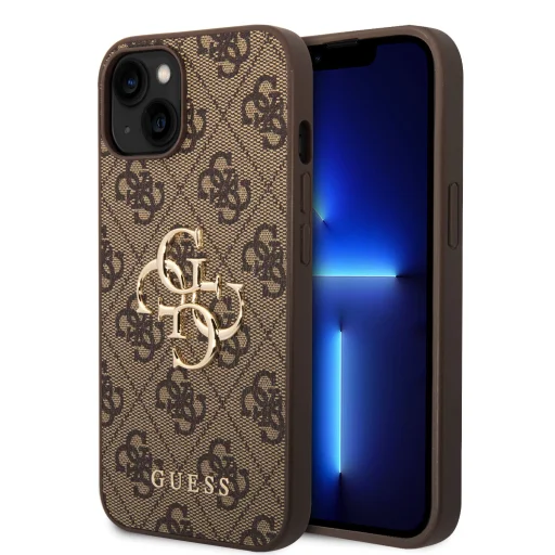 iPhone 15 Guess PU 4G Metal Logo telefontok barna (GUHCP15S4GMGBR) - 1