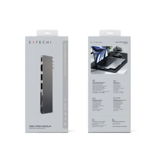 Satechi PRO HUB SLIM (1xUSB4, 1xHDMI, 2xUSB-A, SD/MicroSD, UHS-I akár 104MB/s, SD/SDHC/SDXC 2TB-ig, 1xUSB-C) - asztroszürke - 7