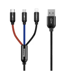 Baseus 3 az 1-ben USB-C / Lightning / Micro USB kábel 3.5A 0.3m (fekete)