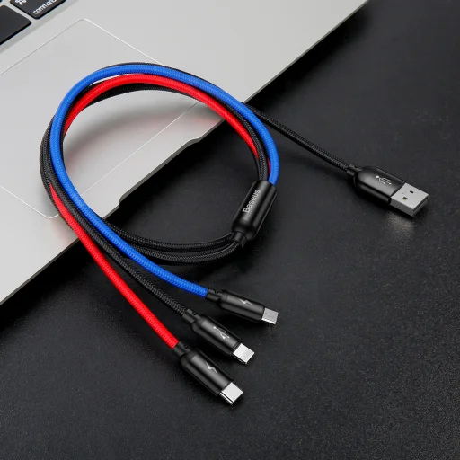 Baseus 3 az 1-ben USB-C / Lightning / Micro USB kábel 3.5A 0.3m (fekete) - 14