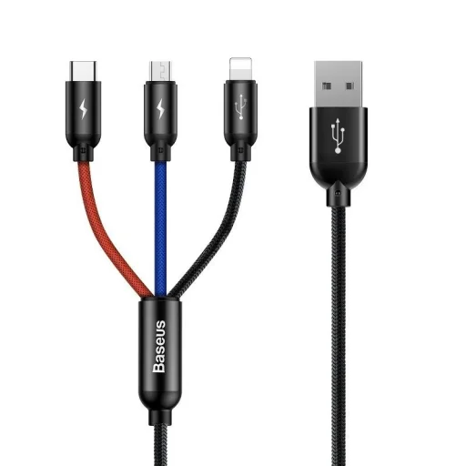 Baseus 3 az 1-ben USB-C / Lightning / Micro USB kábel 3.5A 0.3m (fekete) - 1