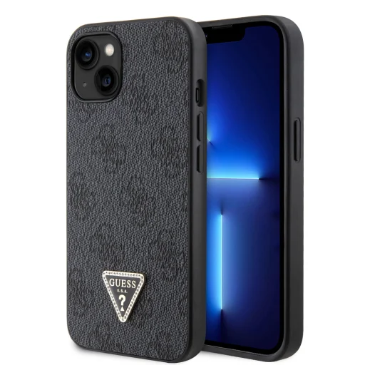 iPhone 15 Plus Guess PU 4G Strass Triangle Metal Logo telefontok fekete (GUHCP15MP4TDPK) - 1