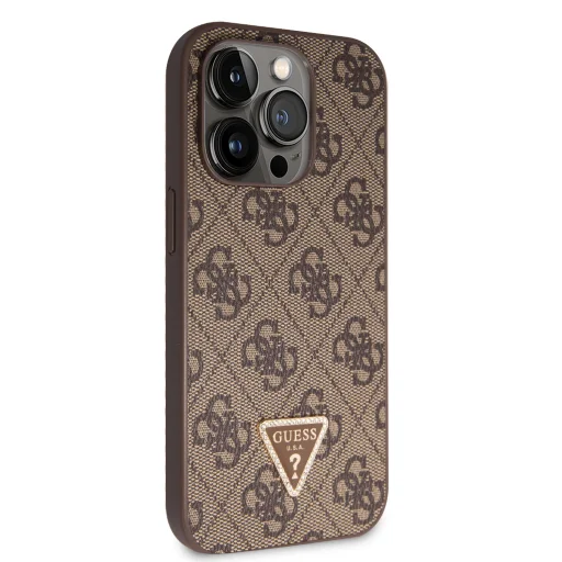 iPhone 15 Pro Guess PU 4G Strass Triangle Metal Logo tok + Crossbody pánt barna (GUHCP15LP4TDSCPW) - 5