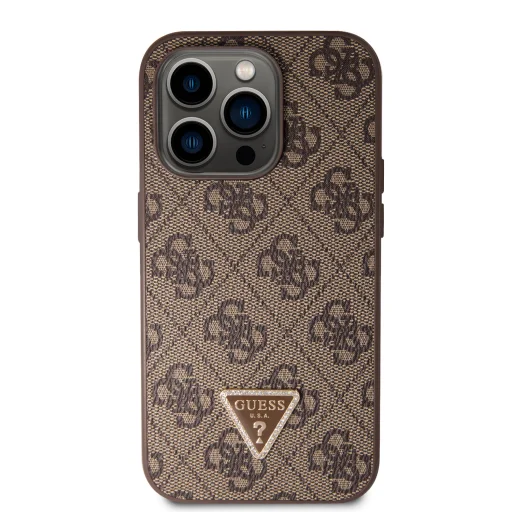 iPhone 15 Pro Guess PU 4G Strass Triangle Metal Logo tok + Crossbody pánt barna (GUHCP15LP4TDSCPW) - 4