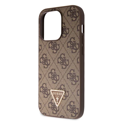 iPhone 15 Pro Guess PU 4G Strass Triangle Metal Logo tok + Crossbody pánt barna (GUHCP15LP4TDSCPW) - 9