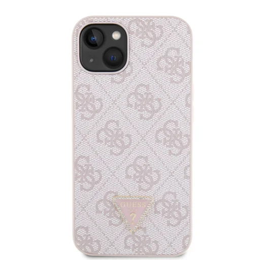 iPhone 15 Guess PU 4G Strass Triangle Metal Logo telefontok rózsaszín (GUHCP15SP4TDPP) - 4