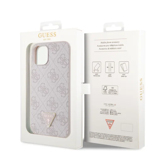 iPhone 15 Guess PU 4G Strass Triangle Metal Logo telefontok rózsaszín (GUHCP15SP4TDPP) - 5