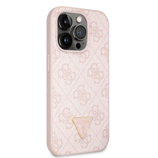 iPhone 15 Pro Guess PU 4G Strass Triangle Metal Logo tok + Crossbody pánt rózsaszín (GUHCP15LP4TDSCPP) - 3