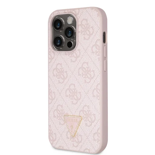 iPhone 15 Pro Guess PU 4G Strass Triangle Metal Logo tok + Crossbody pánt rózsaszín (GUHCP15LP4TDSCPP) - 4