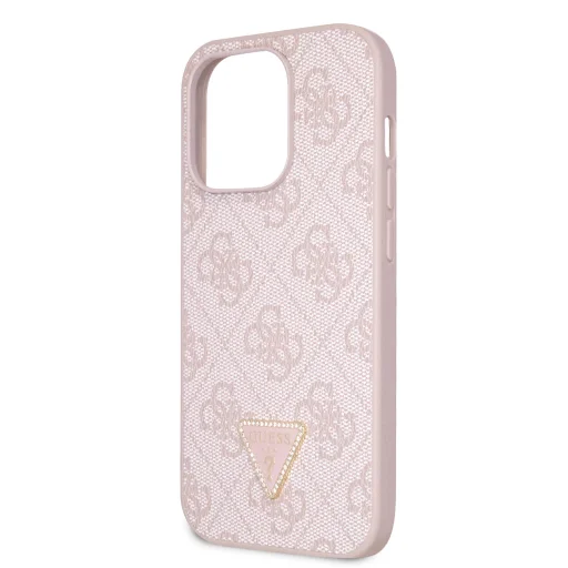 iPhone 15 Pro Guess PU 4G Strass Triangle Metal Logo tok + Crossbody pánt rózsaszín (GUHCP15LP4TDSCPP) - 7