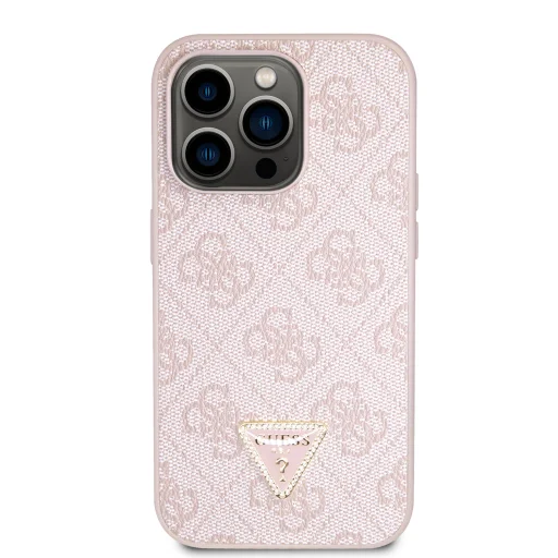 iPhone 15 Pro Guess PU 4G Strass Triangle Metal Logo tok + Crossbody pánt rózsaszín (GUHCP15LP4TDSCPP) - 6