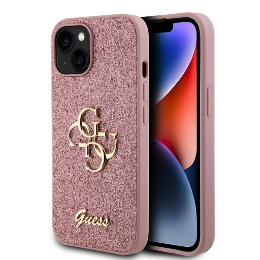 iPhone 15 Guess PU Fixed Glitter 4G Metal Logo telefontok rózsaszín (GUHCP15SHG4SGP) - 1