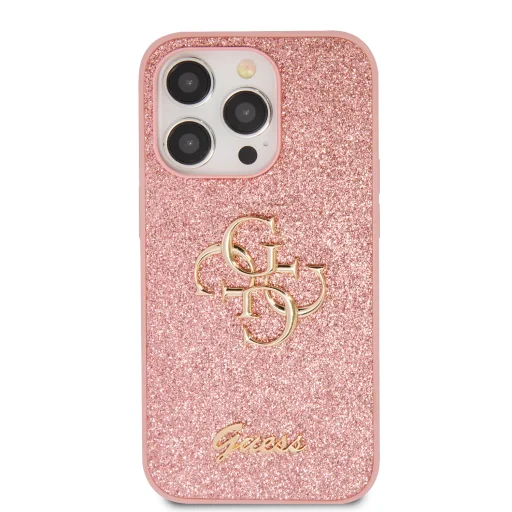 iPhone 15 Pro Max Guess PU Fixed Glitter 4G Metal Logo telefontok rózsaszín (GUHCP15XHG4SGP) - 6