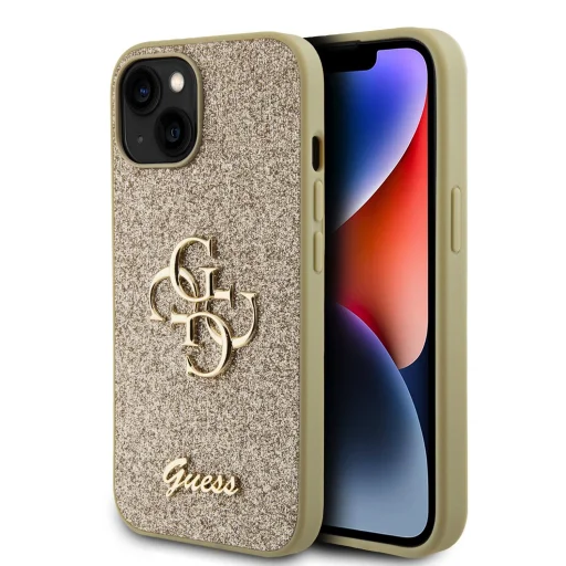 iPhone 15 Guess PU Fixed Glitter 4G Metal Logo telefontok arany (GUHCP15SHG4SGD) - 1