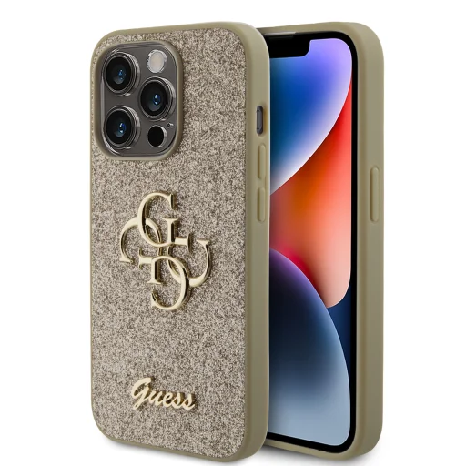 iPhone 15 Pro Guess PU Fixed Glitter 4G Metal Logo telefontok arany (GUHCP15LHG4SGD) - 1