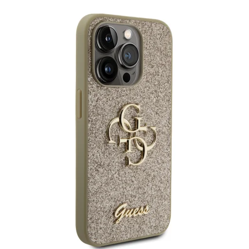 iPhone 15 Pro Guess PU Fixed Glitter 4G Metal Logo telefontok arany (GUHCP15LHG4SGD) - 6