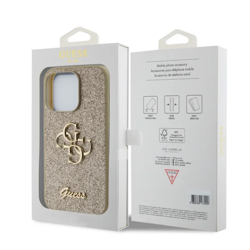 iPhone 15 Pro Guess PU Fixed Glitter 4G Metal Logo telefontok arany (GUHCP15LHG4SGD) - 2