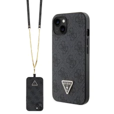 iPhone 15 Guess PU 4G Strass Triangle Metal Logo tok + Crossbody pánt fekete (GUHCP15SP4TDSCPK)