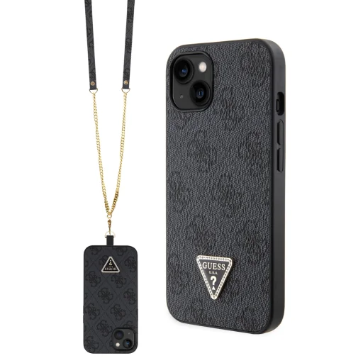 iPhone 15 Guess PU 4G Strass Triangle Metal Logo tok + Crossbody pánt fekete (GUHCP15SP4TDSCPK) - 1