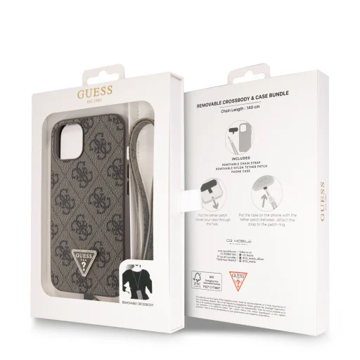 iPhone 15 Guess PU 4G Strass Triangle Metal Logo tok + Crossbody pánt barna (GUHCP15SP4TDSCPW) - 7