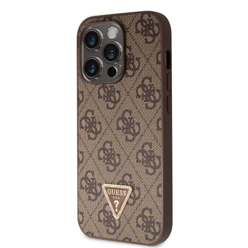 iPhone 15 Pro Guess PU 4G Strass Triangle Metal Logo tok + Crossbody pánt barna (GUHCP15LP4TDSCPW) - 3