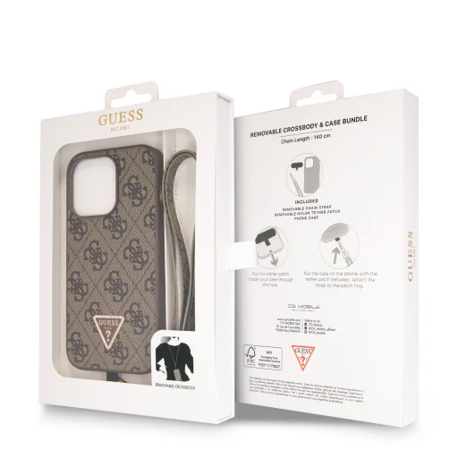 iPhone 15 Pro Guess PU 4G Strass Triangle Metal Logo tok + Crossbody pánt barna (GUHCP15LP4TDSCPW) - 2