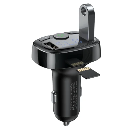 Baseus T típusú Bluetooth FM transmitter 2xUSB microSD és autós töltő (fekete) - 4