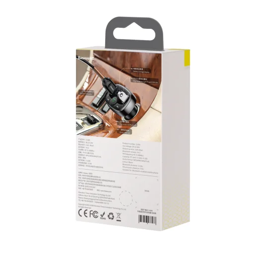 Baseus T típusú Bluetooth FM transmitter 2xUSB microSD és autós töltő (fekete) - 6