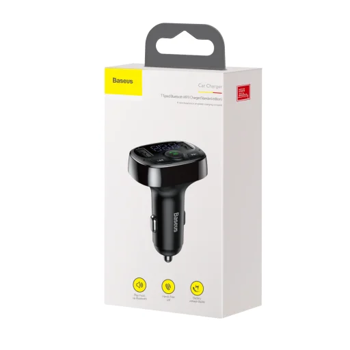 Baseus T típusú Bluetooth FM transmitter 2xUSB microSD és autós töltő (fekete) - 7