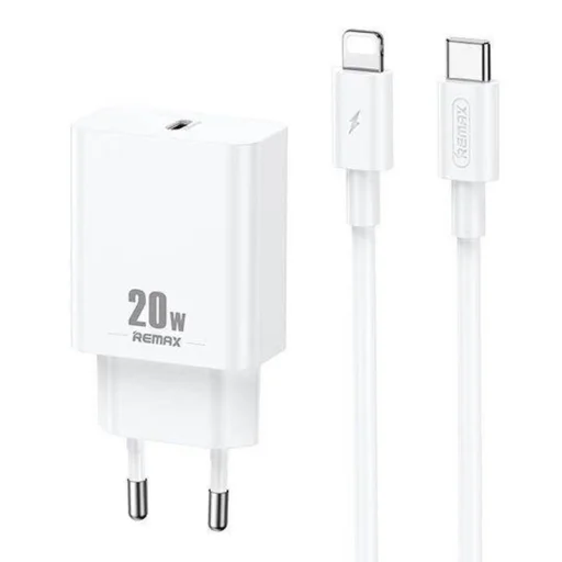Remax RP-U5 USB-C hálózati töltő adapter 20W + USB-C - lightning kábel (fehér) - 1