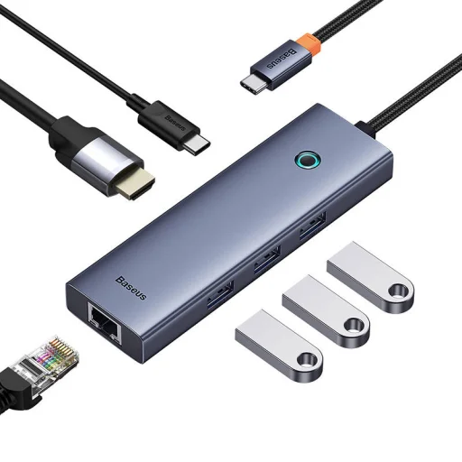 Baseus UltraJoy 6 az 1-ben USB-C HUB, elosztó adapter (USB-C - 1xHDMI4K@30Hz + 3xUSB 3.0 + 1xPD +RJ45) - 8