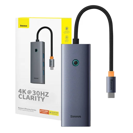 Baseus UltraJoy Series 5 az 1-ben USB-C HUB, elosztó adapter (HDMI 4K@30Hz + 3x USB 3.0 + 1x PD) (szürke) - 7