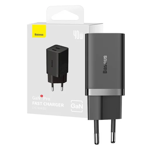  Baseus GaN5 hálózati töltő adapter 2x USB-C 40W (fekete) - 5