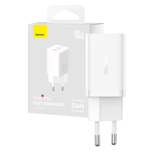  Baseus GaN5 hálózati töltő adapter 2x USB-C 40W (fehér) - 5