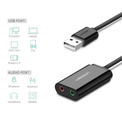 UGREEN 15 cm-es USB külső hangkártya (fekete) - 2