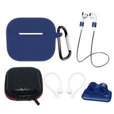 AirPods 3 szilikon tokkészlet + tok/fülkampó/nyakszíj/óraszíj tartó/karabiner kapocs - kék