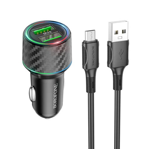Borofone autós töltő BZ21A Brilliant 2xUSB QC 3.0 36W + USB - micro USB kábel fekete - 1