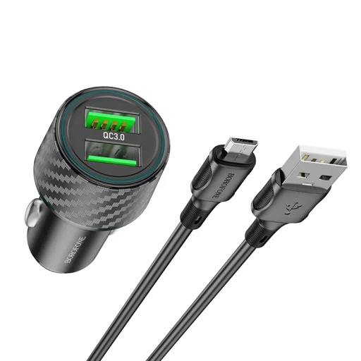 Borofone autós töltő BZ21A Brilliant 2xUSB QC 3.0 36W + USB - micro USB kábel fekete - 8