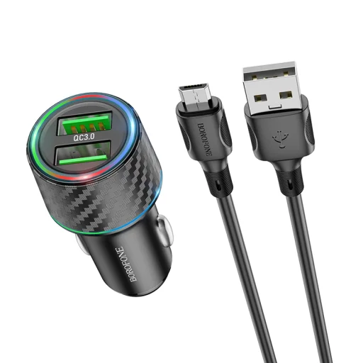 Borofone autós töltő BZ21A Brilliant 2xUSB QC 3.0 36W + USB - micro USB kábel fekete - 9
