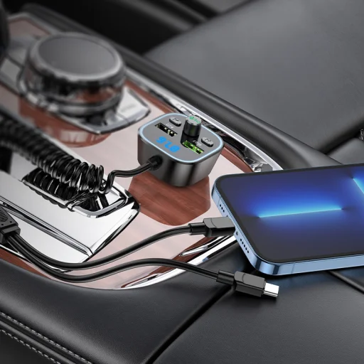 Borofone Bluetooth FM transmitter BC45 Prestige MP3, Bluetooth 2xUSB QC 3.0 18W Type C - Lightning kábellel fekete - 7