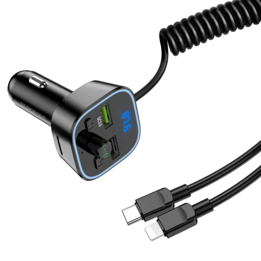 Borofone Bluetooth FM transmitter BC45 Prestige MP3, Bluetooth 2xUSB QC 3.0 18W Type C - Lightning kábellel fekete - 8